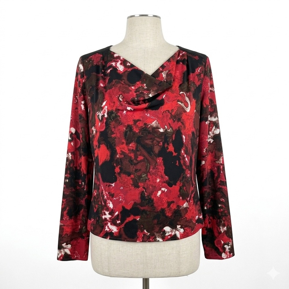 Vivienne Tam Red Black Abstract Print Blouse Size 2 Y2K Artcore Statementโ Top